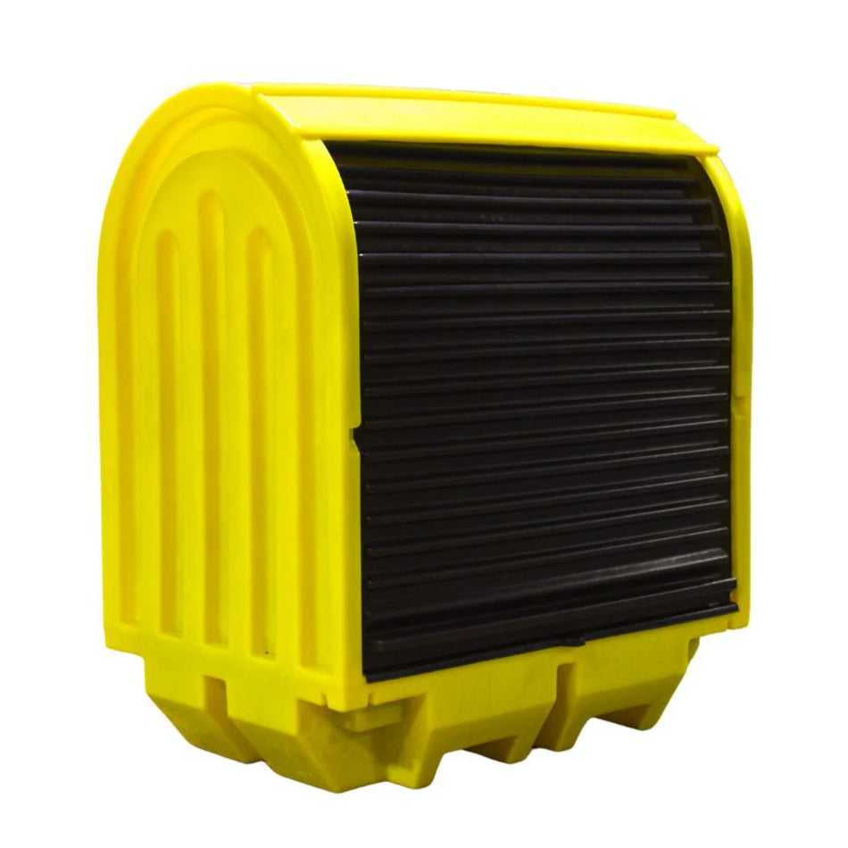 BP4HC 4 Drum Hard Covered Drum Spill Pallet with Lockable Roller Shutter Door Spill Pallet > Covered Spill Pallet Bunds > Spill Containment > Spill Control > Romold > One Stop For Safety