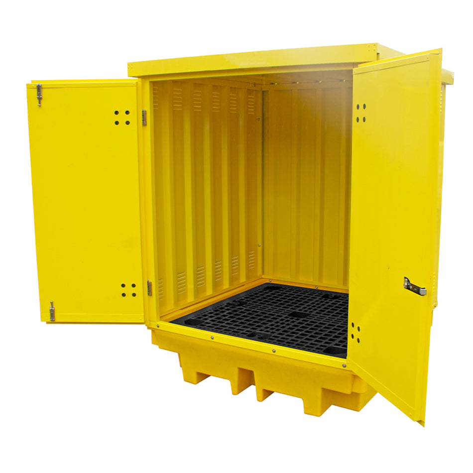 BP4HCS Steel Covered Drum Spill Pallet with Lockable Doors - Suitable for 4 x 205 Litre Drums Spill Pallet > Covered Spill Pallet Bunds > Spill Containment > Spill Control > Romold > One Stop For Safety