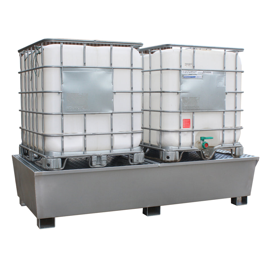 GSP2IBC Galvanised Steel IBC Spill Pallet Bund with Galvanised Legs & 2-way Fork Lift Access - 2 x 1000ltr IBC Spill Pallet > IBC Storage Tank > Spill Containment > Spill Control > Romold > One Stop For Safety