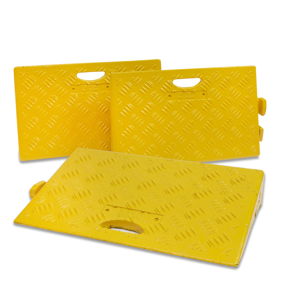 Heavy Duty 100mm High Kerb Ramp in Yellow with Carry Handle - Pack of 3 Kerb Ramps > Wheelchair Ramps > Entrance Ramps > Car Park > Traffic > One Stop For Safety