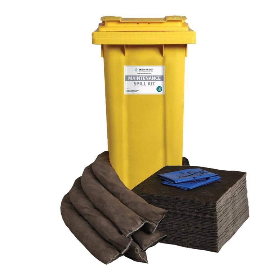 120 Litre Spill Kit for General Maintenance Spills in Yellow Wheelie Bin Spill Response Kits > Absorbents > Spill Containment > Spill Control > Spill Defence > One Stop For Safety   