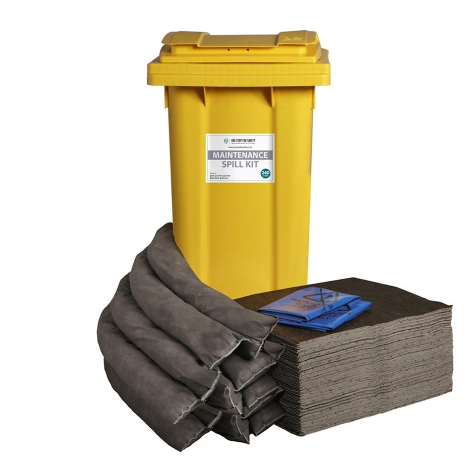 240 Litre Spill Kit for General Maintenance Spills in Yellow Wheelie Bin Spill Response Kits > Absorbents > Spill Containment > Spill Control > Spill Defence > One Stop For Safety   