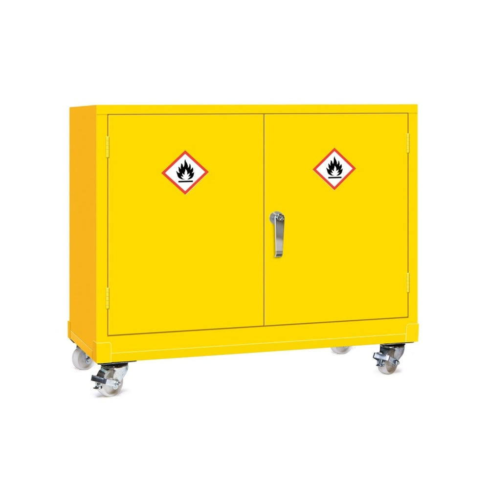 Mobile Hazardous Storage Safety Cabinet in Yellow with 1 Shelf 840x915x457mm Storage Lockers > Lockers > Cabinets > Storage > Probe > One Stop For Safety