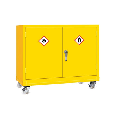Mobile Hazardous Storage Safety Cabinet in Yellow with 1 Shelf 840x915x457mm Storage Lockers > Lockers > Cabinets > Storage > Probe > One Stop For Safety