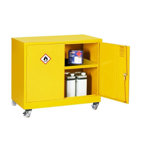 Mobile Hazardous Storage Safety Cabinet in Yellow with 1 Shelf 840x915x457mm Storage Lockers > Lockers > Cabinets > Storage > Probe > One Stop For Safety