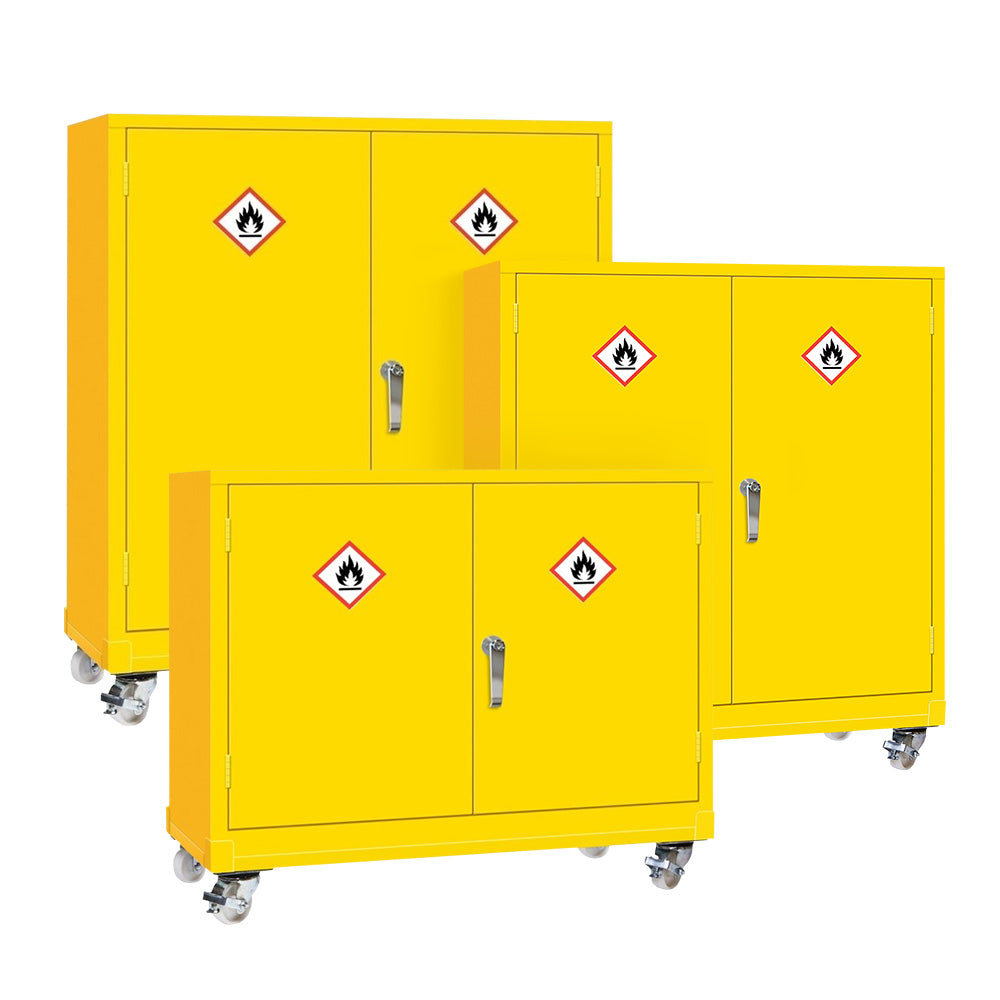 Mobile Hazardous Storage Safety Cabinet in Yellow with 1 Shelf 840x915x457mm Storage Lockers > Lockers > Cabinets > Storage > Probe > One Stop For Safety