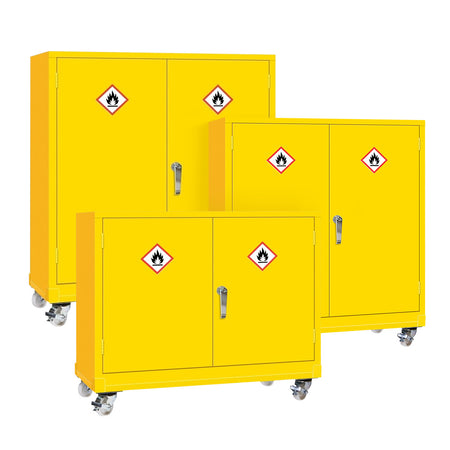 Mobile Hazardous Storage Safety Cabinet in Yellow with 1 Shelf 840x915x457mm Storage Lockers > Lockers > Cabinets > Storage > Probe > One Stop For Safety