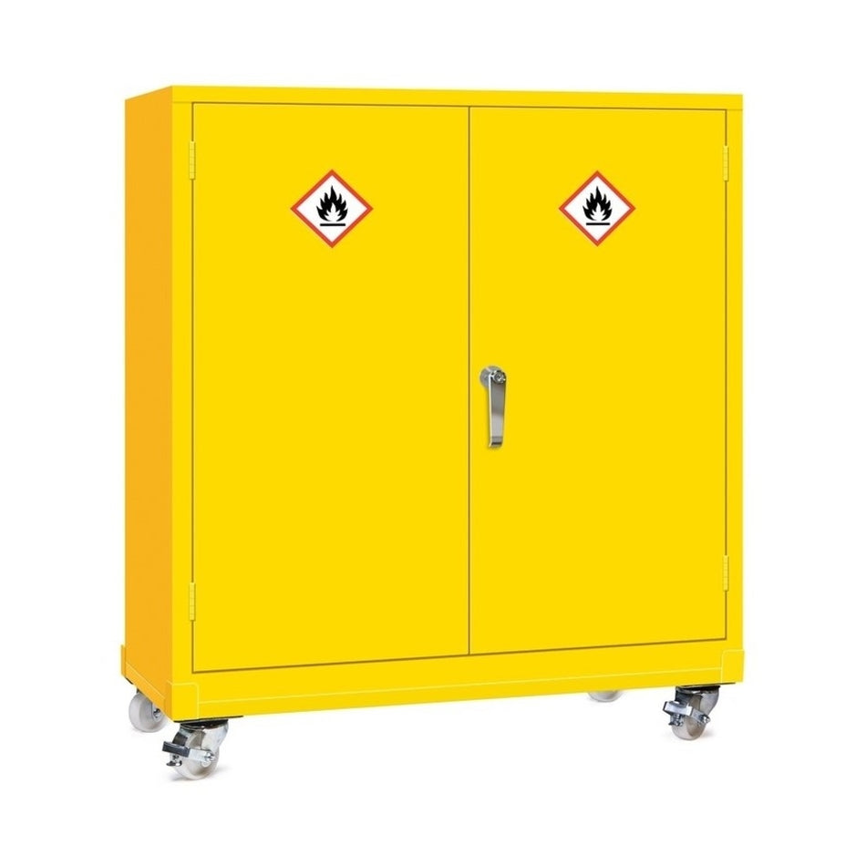 Mobile Hazardous Storage Safety Cabinet in Yellow with 2 Shelves 1350x915x457mm Storage Lockers > Lockers > Cabinets > Storage > Probe > One Stop For Safety