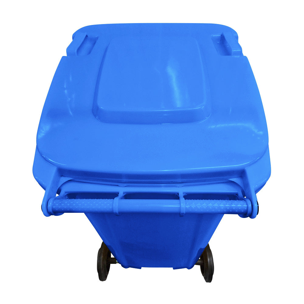 240 Litre Wheelie Bin with 2 Fitted Wheels & Handle Lid in Blue Cleaning > Hygiene > Maintenance > Janitorial > Wheelie Bins One Stop For Safety
