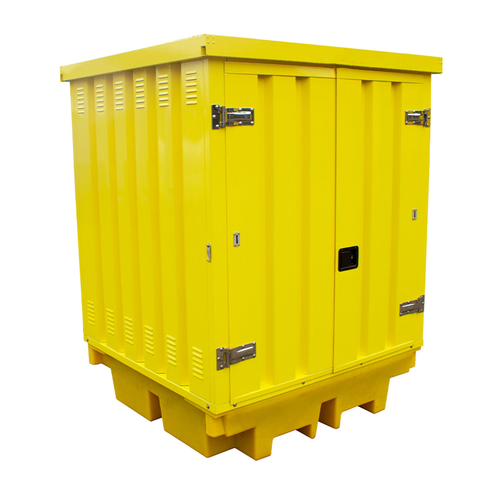 BP4HCS Steel Covered Drum Spill Pallet with Lockable Doors - Suitable for 4 x 205 Litre Drums Spill Pallet > Covered Spill Pallet Bunds > Spill Containment > Spill Control > Romold > One Stop For Safety