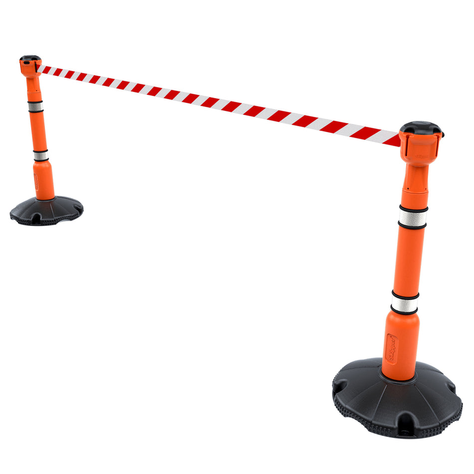 Skipper 9m Retractable Safety Barrier Complete Kit - Kit10 Retractable > Crowd Barrier > Tensa > Skipper One Stop For Safety Orange Red & White Chevron 