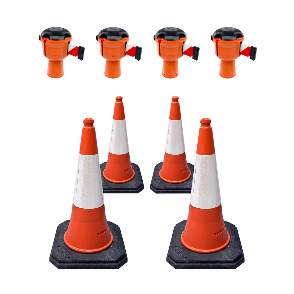 Skipper 36m Retractable Cone Top Barrier Kit - Kit12 Retractable > Crowd Barrier > Tensa > Skipper One Stop For Safety Red & White Chevron  