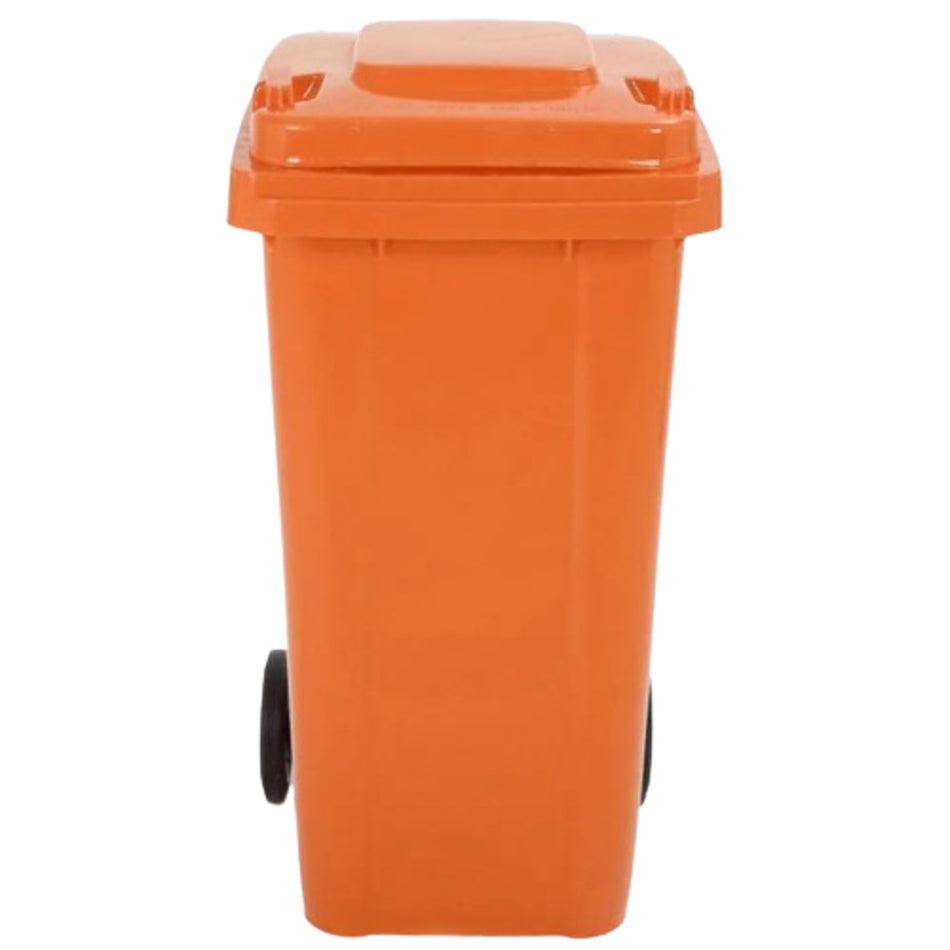 240 Litre Wheelie Bin with 2 Fitted Wheels & Handle Lid in Orange Cleaning > Hygiene > Maintenance > Janitorial > Wheelie Bins One Stop For Safety   