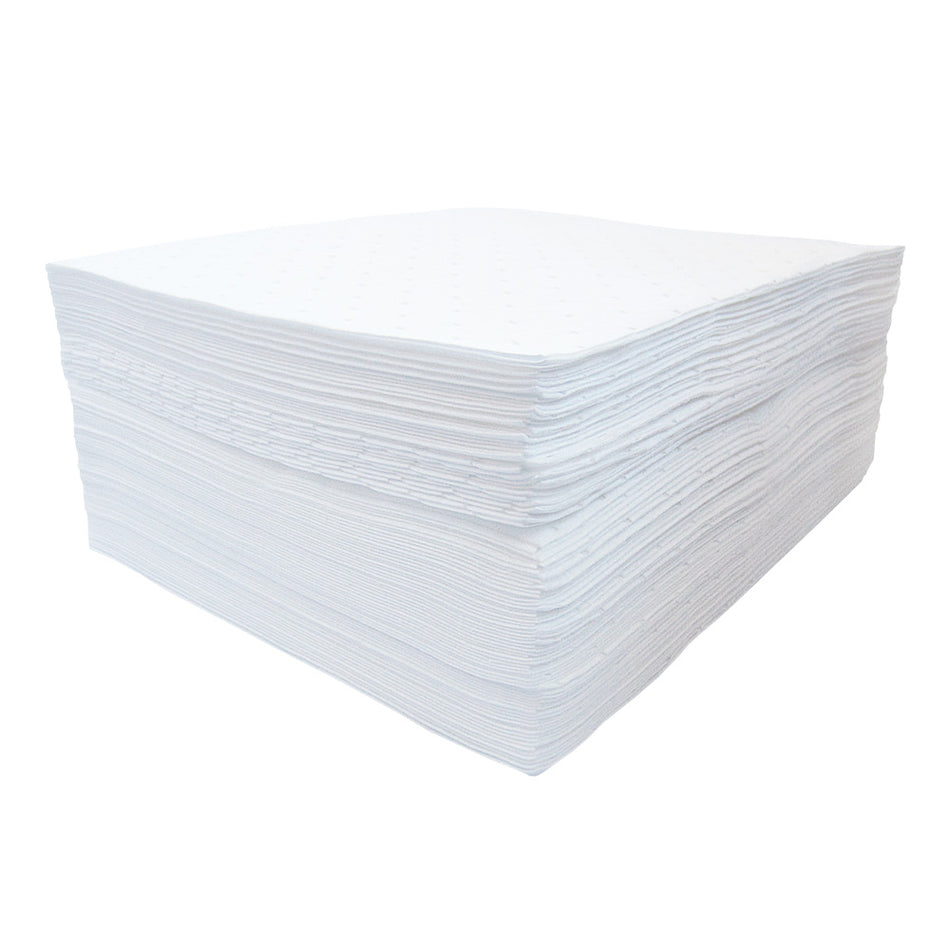 Pack of 100 Oil & Fuel Absorbent Pads 400mm X 500mm White - 80 Litre Spill Pallet > Absorbents > Spill Containment > Spill Control > Romold > One Stop For Safety   