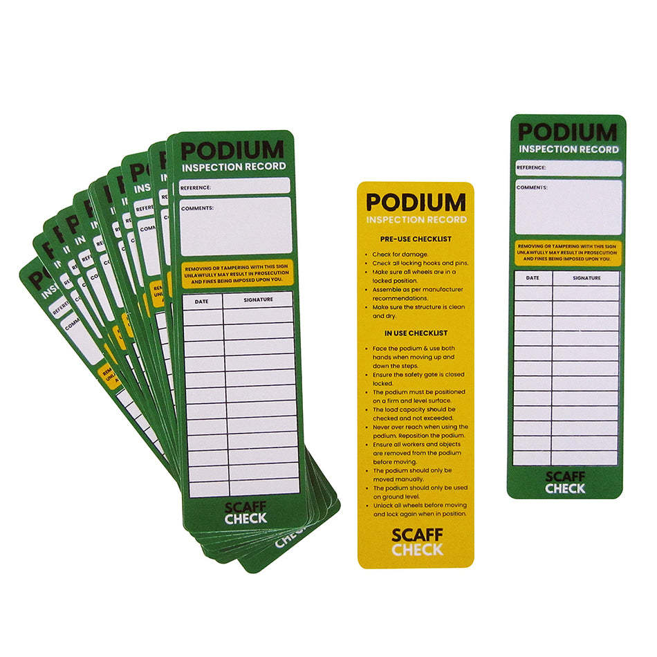 Podium Check Inserts - 50 Double Sided Inserts Scaffold > Scaffold Inspection Kits > Tags > Holders One Stop For Safety