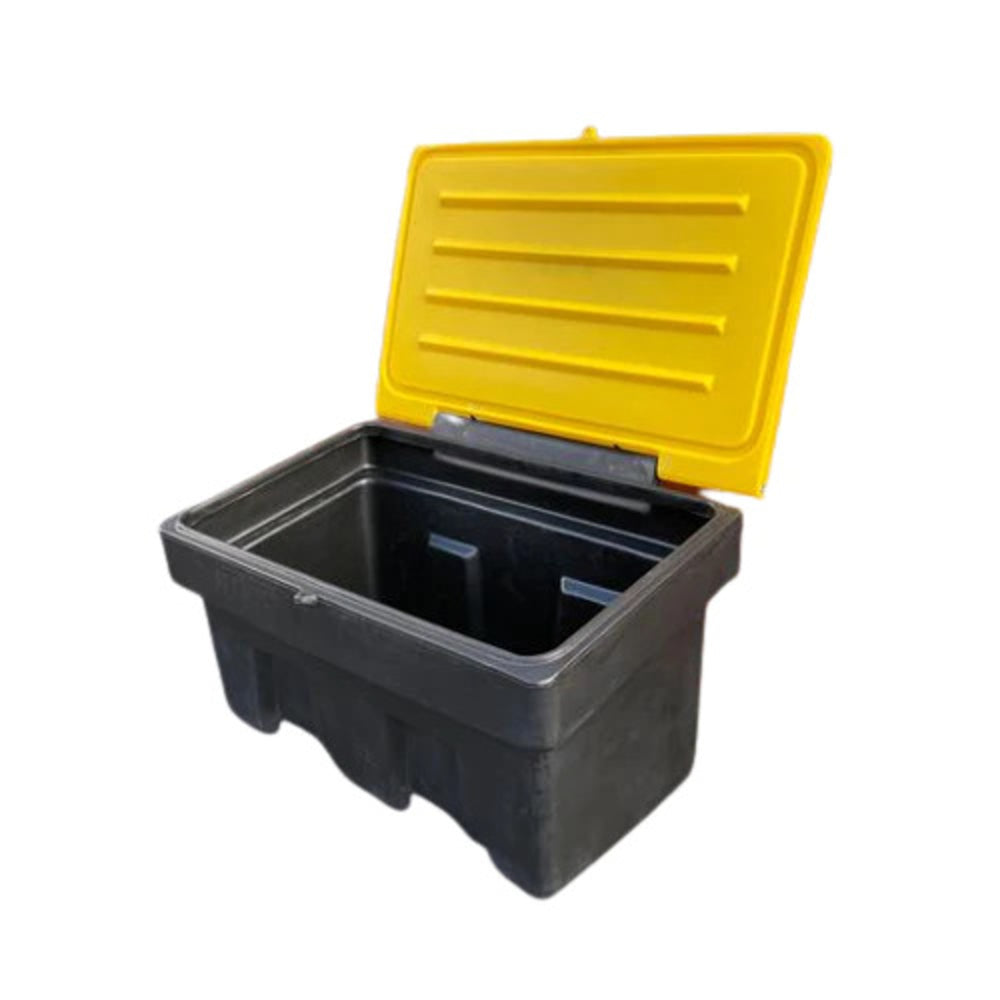 Budget 200 Litre Heavy Duty Stackable Grit Bin in Black with Yellow Hinged Lid Grit Bin > Winter > De-Icing Salt One Stop For Safety   