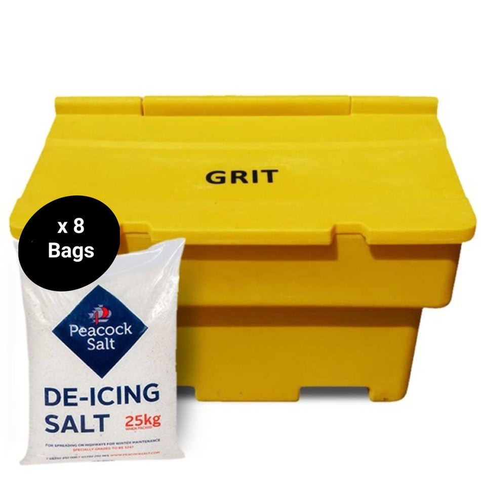 200 Litre Heavy Duty Stackable Grit Bin Kit in Yellow with De-Icing Salt Grit Bin > Winter > De-Icing Salt One Stop For Safety   