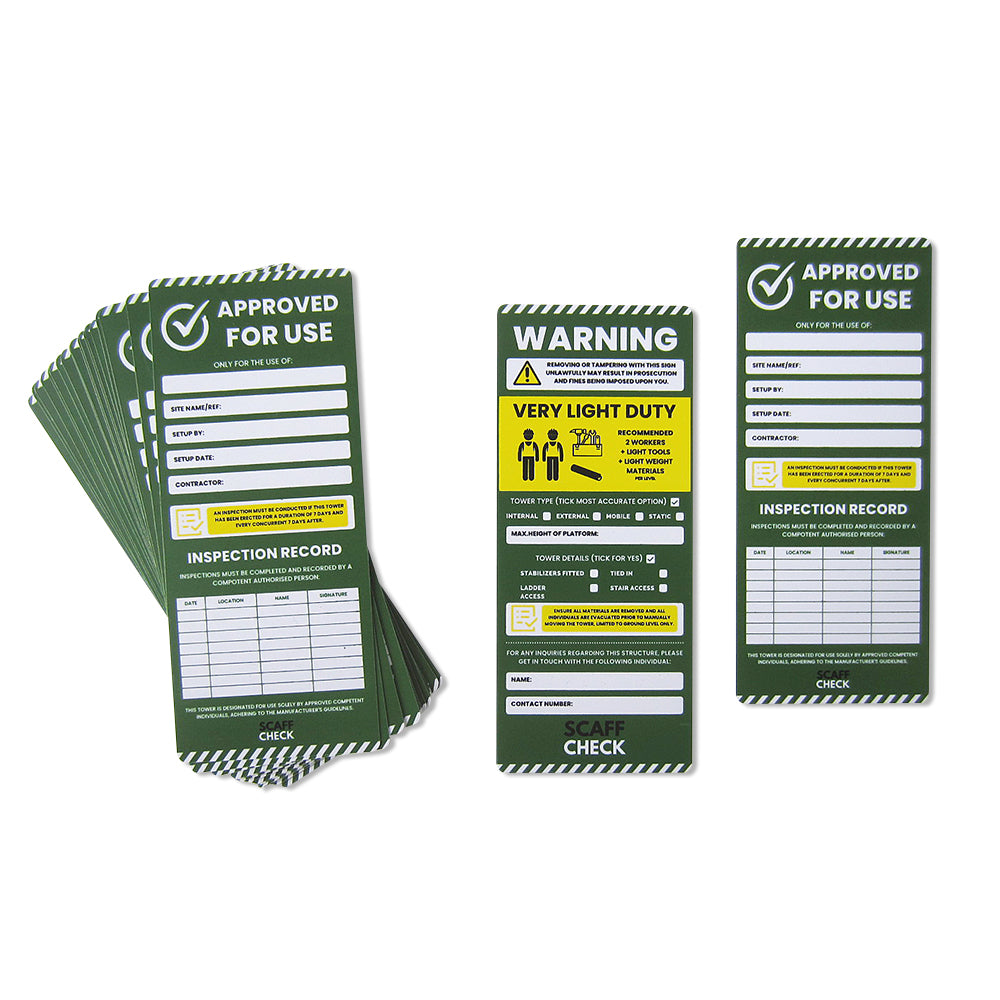 Tower Check Inserts - 50 Double Sided Inserts – One Stop For Safety Limited