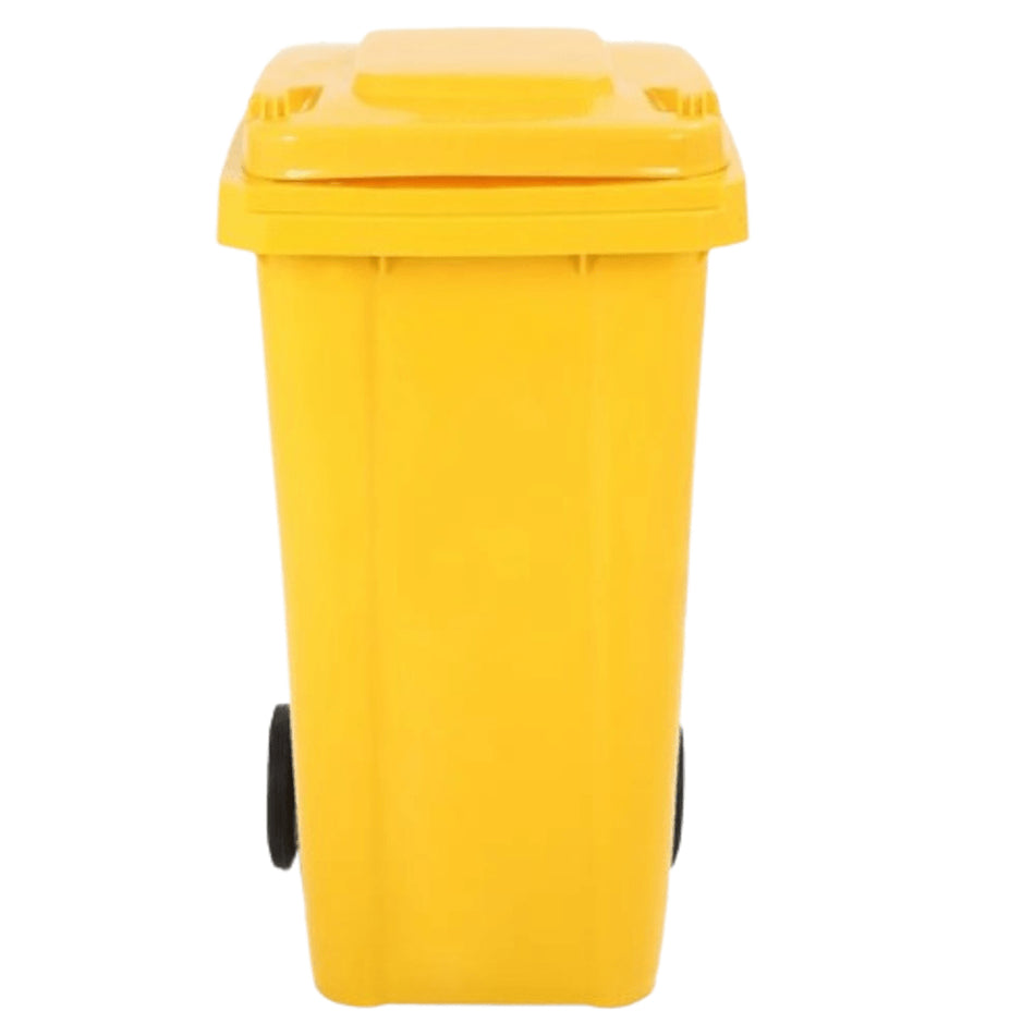 240 Litre Wheelie Bin with 2 Fitted Wheels & Handle Lid in Yellow Cleaning > Hygiene > Maintenance > Janitorial > Wheelie Bins One Stop For Safety   