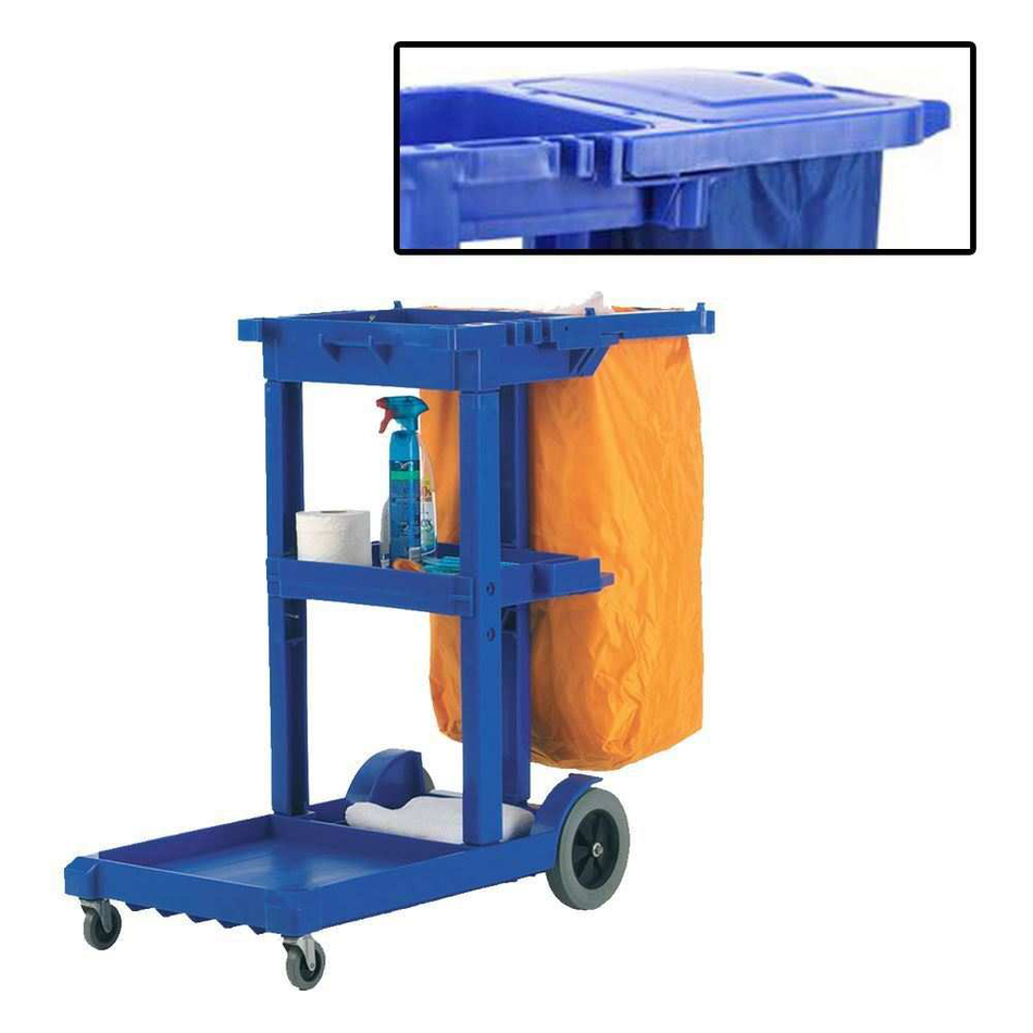 HI328Y Heavy Duty Janitorial Cleaning Trolley with Shelves & Bag Lid Cleaning Trolleys > Janitorial > Catering > Cleaning > One Stop For Safety   