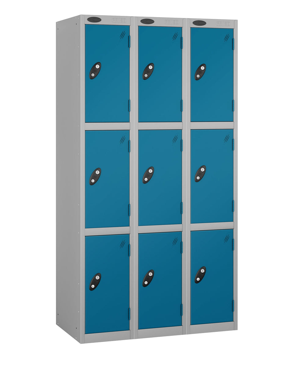 PROBELOW LOW LEVEL 3 NEST STEEL LOCKERS - ELECTRIC BLUE 3 DOOR Storage Lockers > Lockers > Cabinets > Storage > Probe > One Stop For Safety   