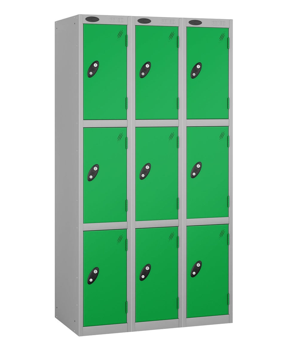 PROBELOW LOW LEVEL 3 NEST STEEL LOCKERS - FOREST GREEN 3 DOOR Storage Lockers > Lockers > Cabinets > Storage > Probe > One Stop For Safety   
