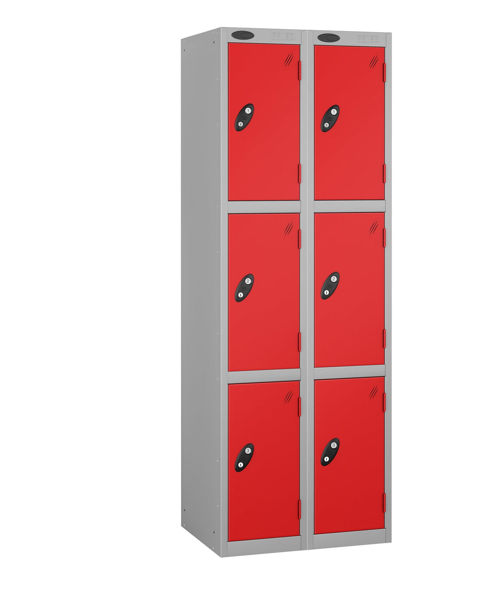 PROBELOW LOW LEVEL 2 NEST STEEL LOCKERS - FLAME RED 3 DOOR Storage Lockers > Lockers > Cabinets > Storage > Probe > One Stop For Safety   