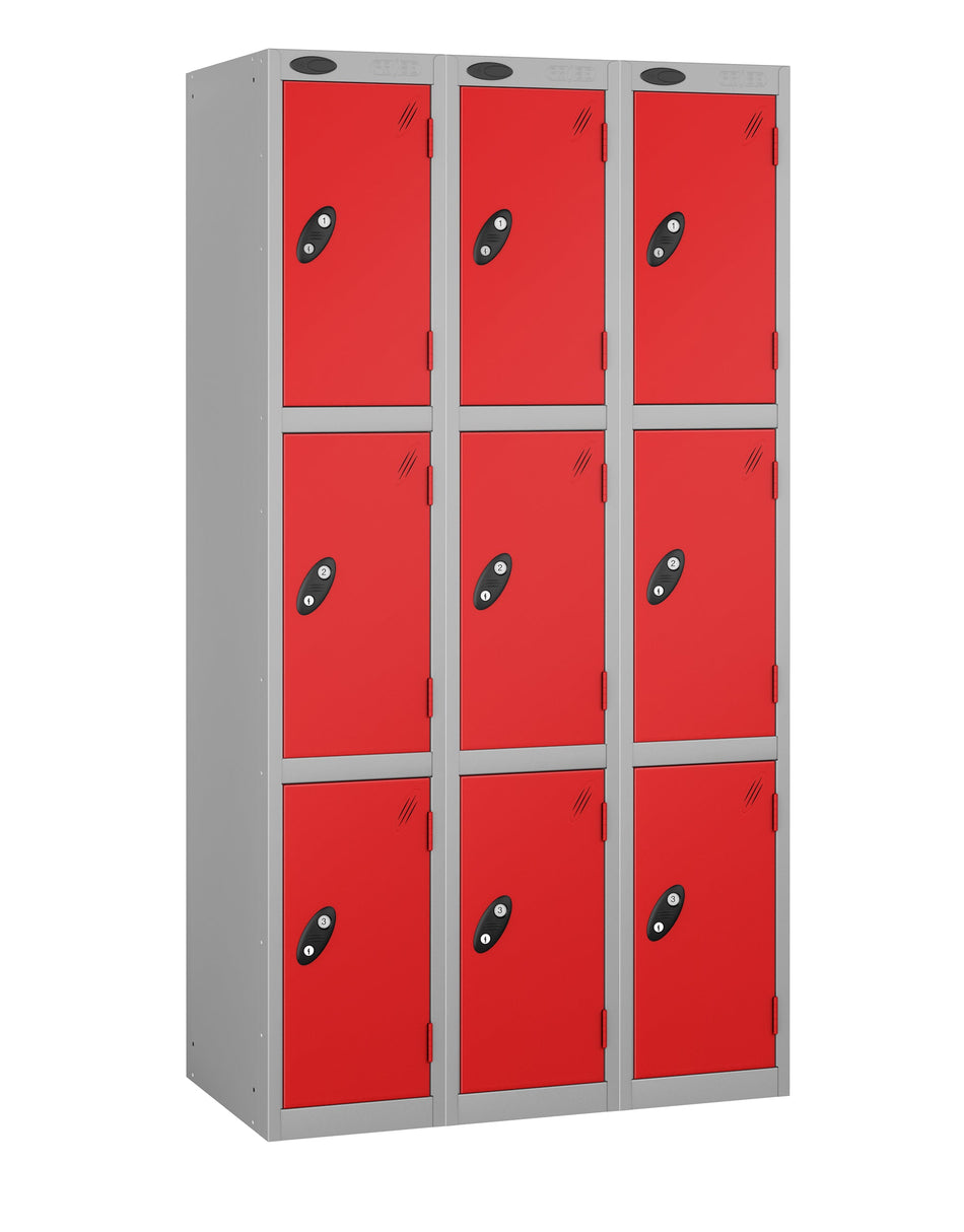 PROBELOW LOW LEVEL 3 NEST STEEL LOCKERS - FLAME RED 3 DOOR Storage Lockers > Lockers > Cabinets > Storage > Probe > One Stop For Safety   