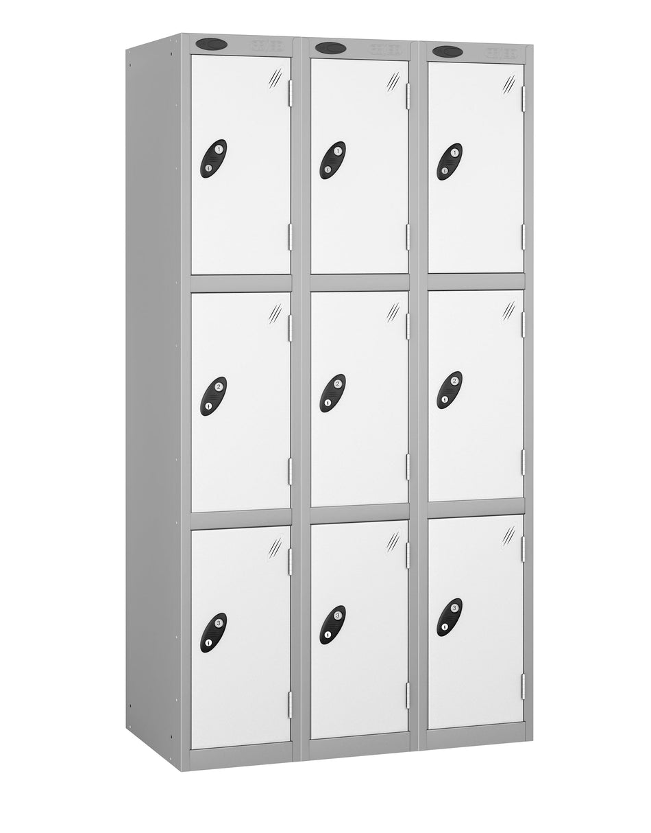PROBELOW LOW LEVEL 3 NEST STEEL LOCKERS - SMOKEY WHITE 3 DOOR Storage Lockers > Lockers > Cabinets > Storage > Probe > One Stop For Safety   