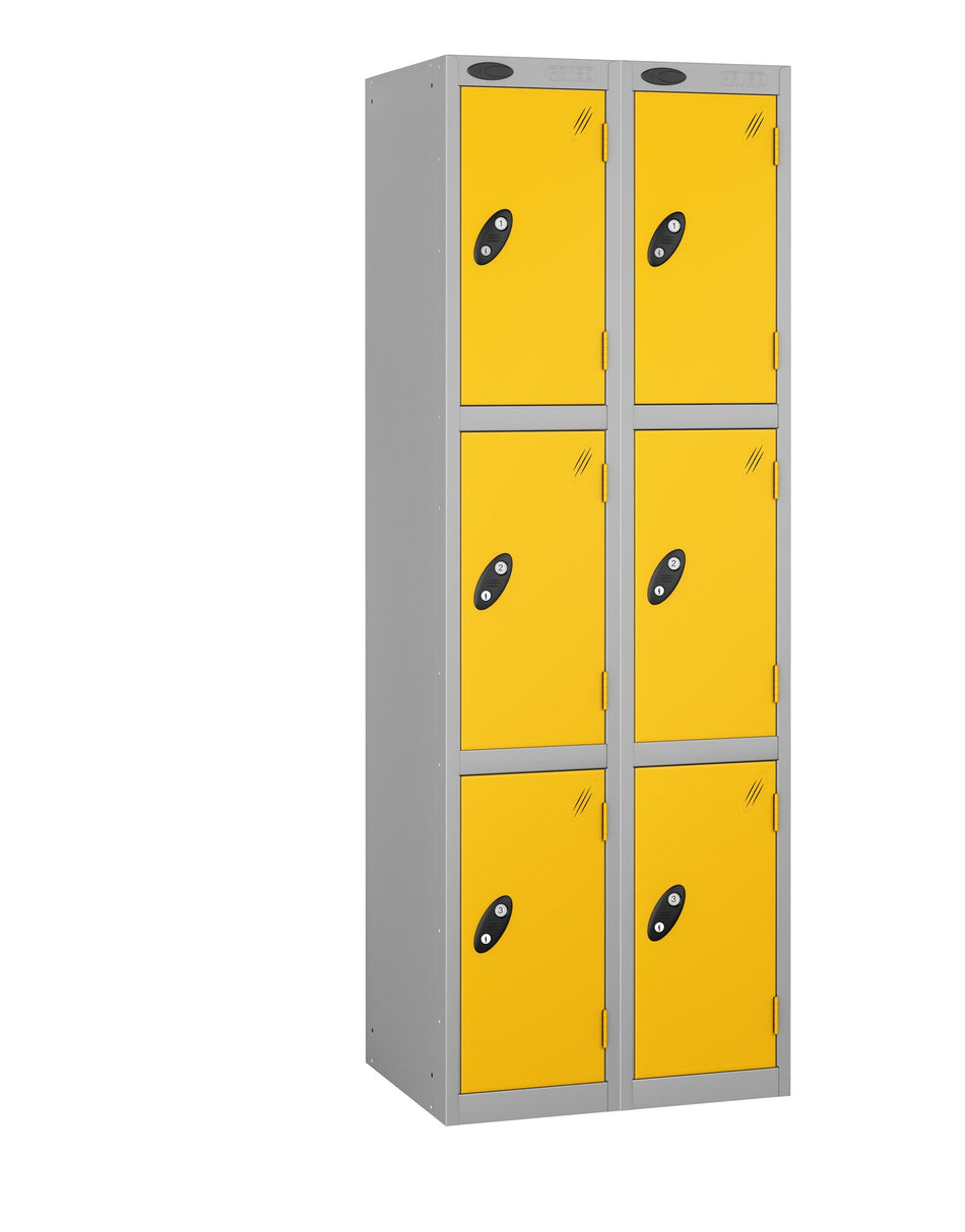 PROBELOW LOW LEVEL 2 NEST STEEL LOCKERS - ROYAL YELLOW 3 DOOR Storage Lockers > Lockers > Cabinets > Storage > Probe > One Stop For Safety   