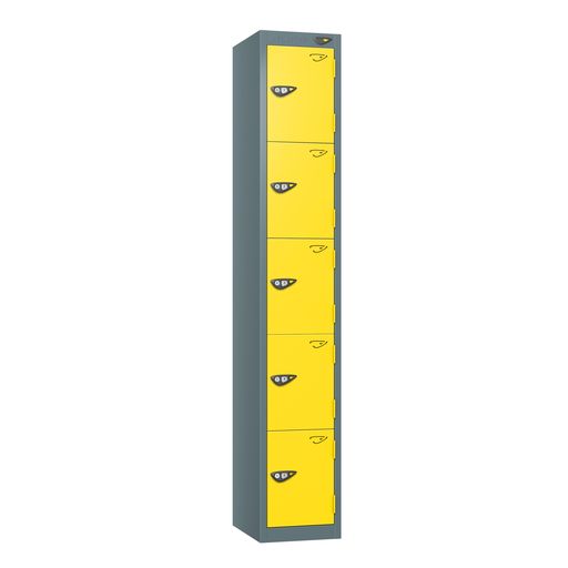 PURE SCHOOL LOCKERS WITH SLATE GREY BODY - LEMON YELLOW 5 DOOR Storage Lockers > Lockers > Cabinets > Storage > Pure > One Stop For Safety   