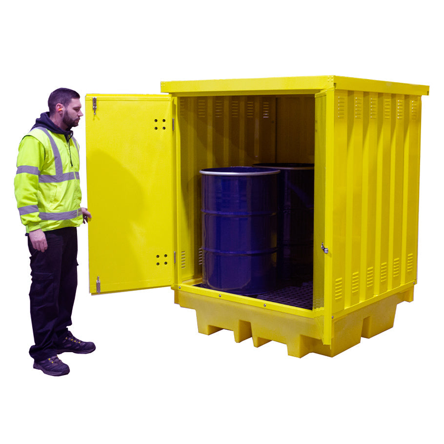 BP4HCS Steel Covered Drum Spill Pallet with Lockable Doors - Suitable for 4 x 105 Litre Drums Spill Pallet > Covered Spill Pallet Bunds > Spill Containment > Spill Control > Romold > One Stop For Safety   