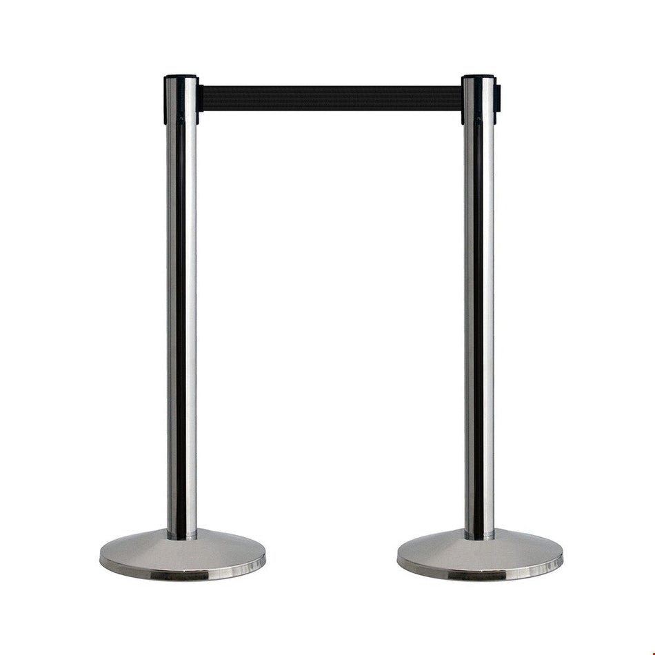 Queueline Pro Retractable Chrome Belt Barrier with 2m Black Webbing - Set of 2 Retractable > Crowd Barrier > Tensa > Skipper One Stop For Safety   