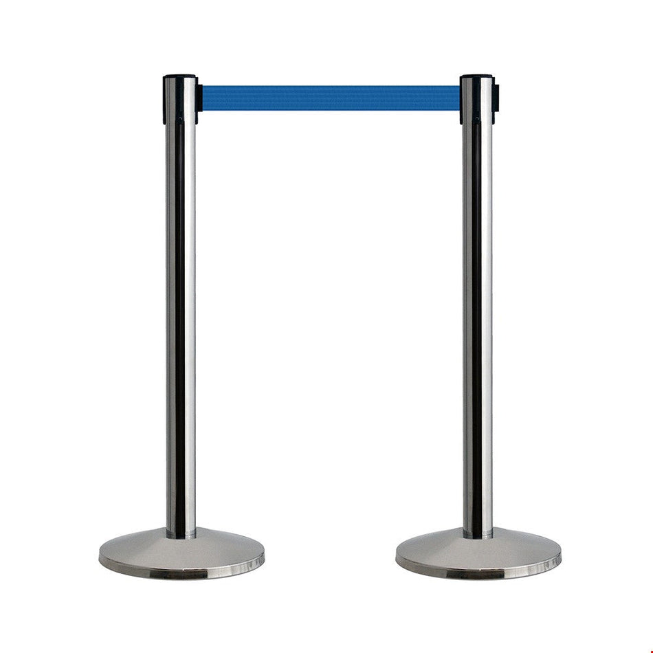 Queueline Pro Retractable Chrome Belt Barrier with 2m Blue Webbing - Set of 2 Retractable > Crowd Barrier > Tensa > Skipper One Stop For Safety   