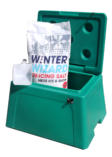 30 Litre Domestic & Residential Grit Bin in Green with 10kg De-Icing Salt & Scoop Grit Bin > Winter > De-Icing Salt One Stop For Safety   
