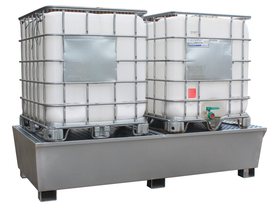 GSP2IBC Galvanised Steel IBC Spill Pallet Bund with Galvanised Legs & 2-way Fork Lift Access - 2 x 1000ltr IBC Spill Pallet > IBC Storage Tank > Spill Containment > Spill Control > Romold > One Stop For Safety   