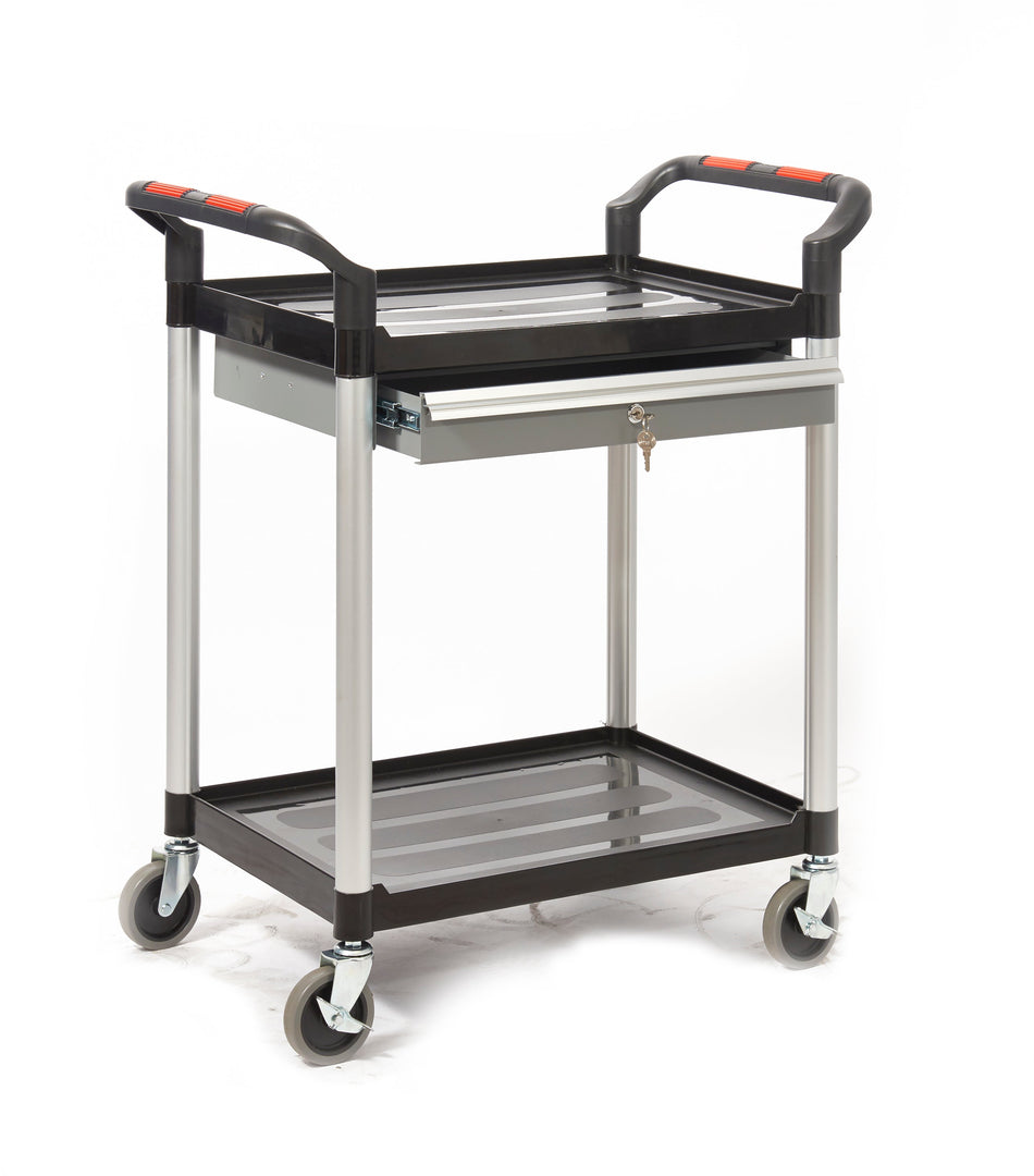 HI291Y Proplaz Multi Purpose Mobile Trolley with 2 Shelves & 1 Lockable Steel Draw Cleaning Trolleys > Janitorial > Catering > Cleaning > One Stop For Safety   