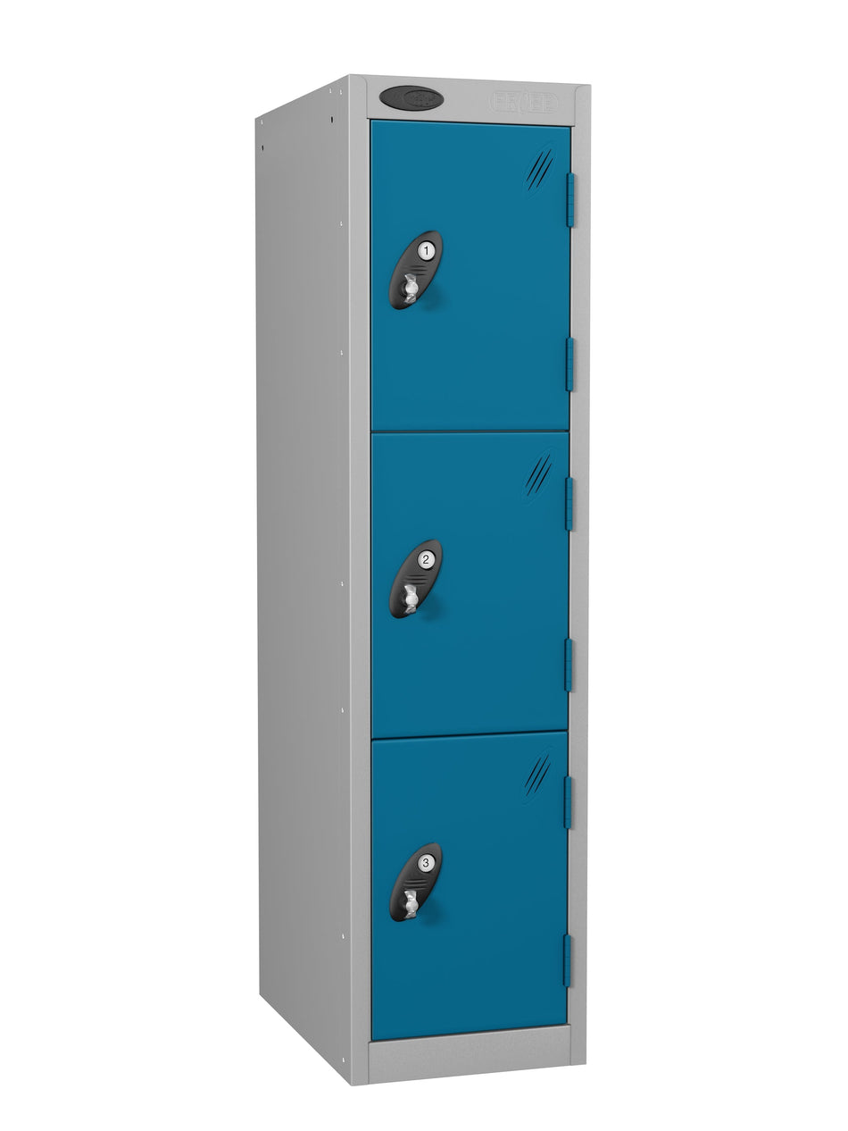 PROBELOW LOW LEVEL 1 NEST STEEL LOCKERS - ELECTRIC BLUE 3 DOOR Storage Lockers > Lockers > Cabinets > Storage > Probe > One Stop For Safety   