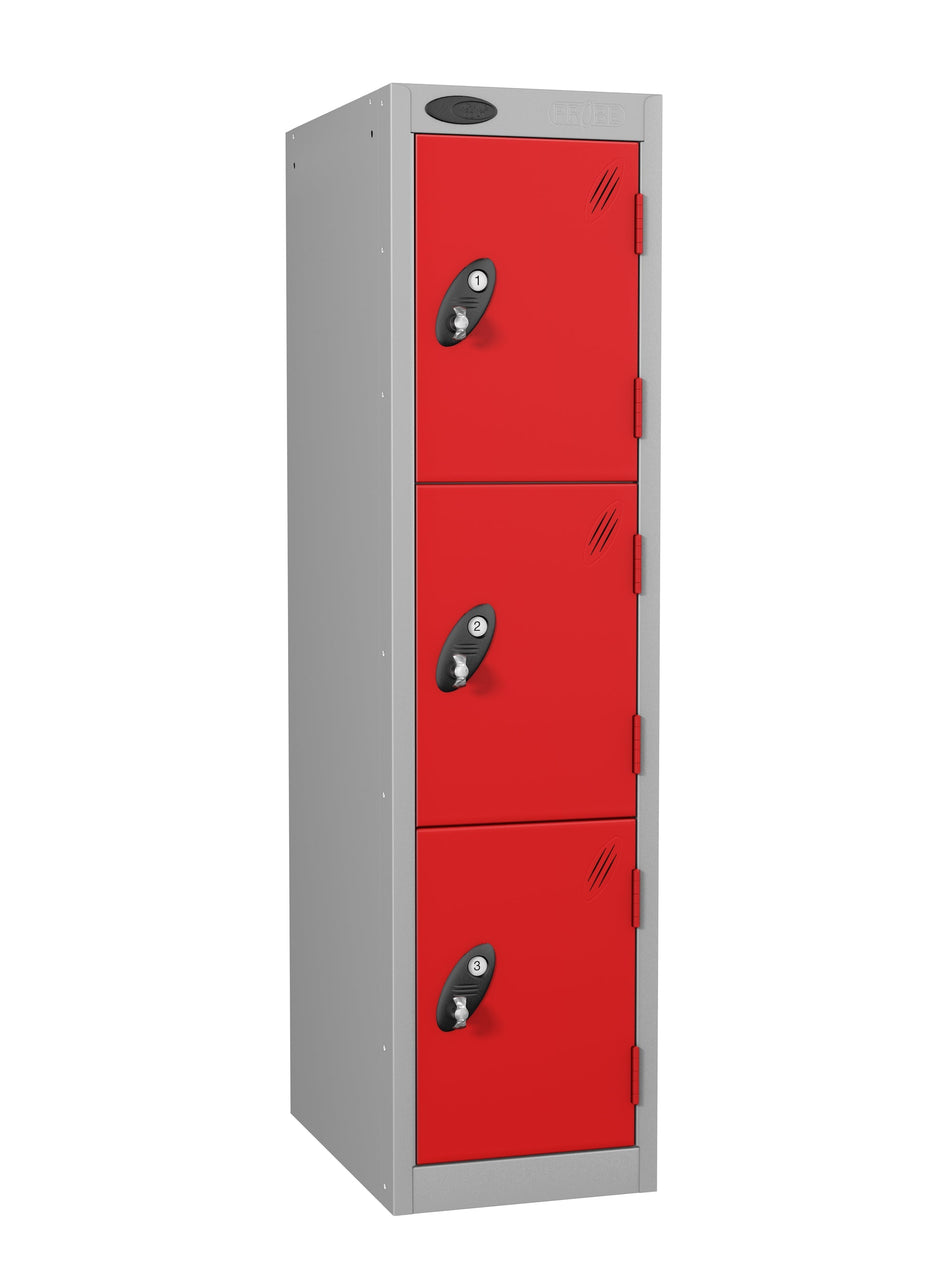 PROBELOW LOW LEVEL 1 NEST STEEL LOCKERS - FLAME RED 3 DOOR Storage Lockers > Lockers > Cabinets > Storage > Probe > One Stop For Safety   