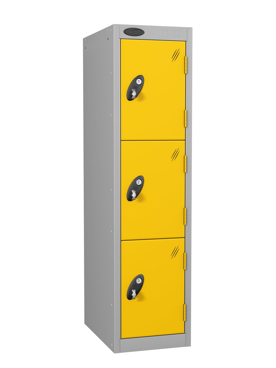 PROBELOW LOW LEVEL 1 NEST STEEL LOCKERS - ROYAL YELLOW 3 DOOR Storage Lockers > Lockers > Cabinets > Storage > Probe > One Stop For Safety   
