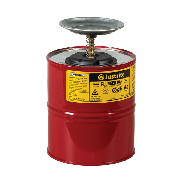 Justrite 4.0 Litre Steel Plunger Safety Can with 128mm Dasher Spill Pallet > Absorbents > Spill Containment > Spill Control > Romold > One Stop For Safety   