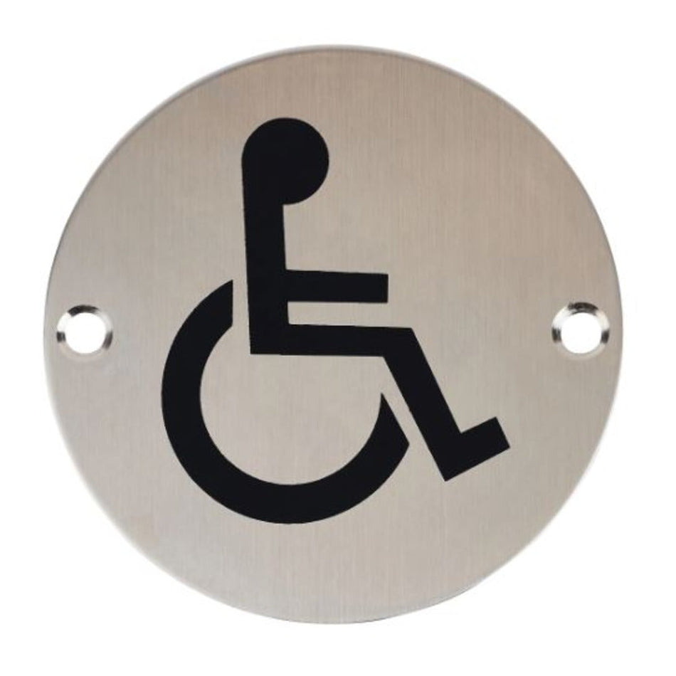 76mm Diameter Disabled Symbol Sign in Satin Stainless Steel Hardware > Door Signs > Safety Signs > 76mm > One Stop For Safety   