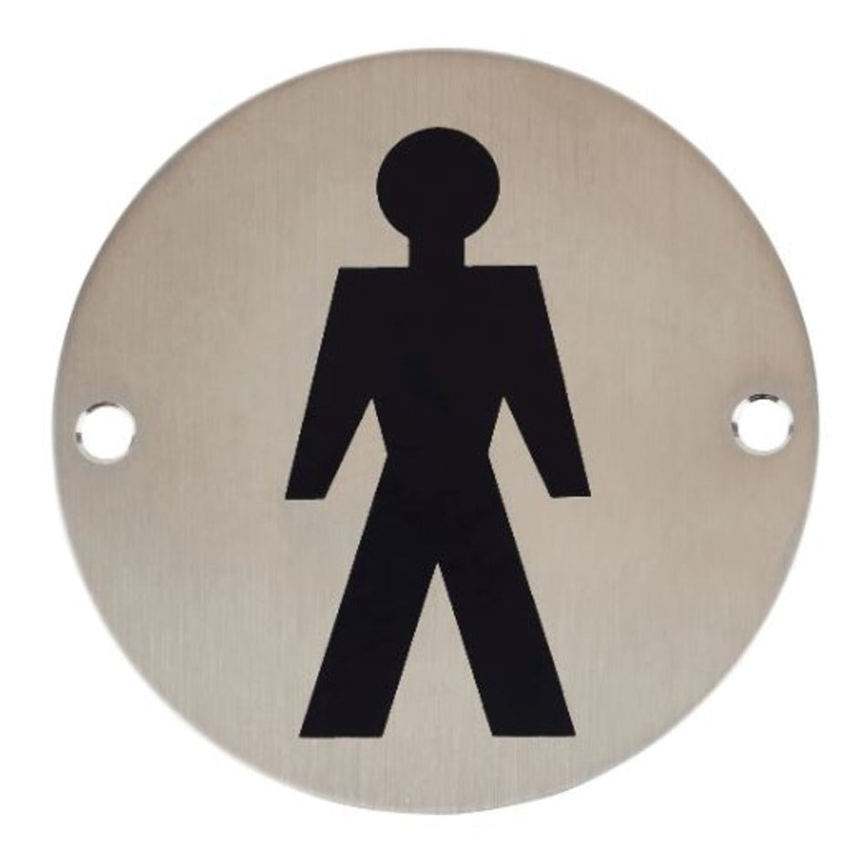 76mm Diameter Gents Symbol Sign in Satin Stainless Steel Hardware > Door Signs > Safety Signs > 76mm > One Stop For Safety   