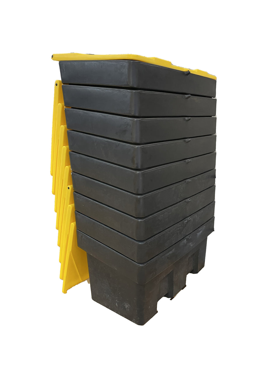 Pallet of 9 Budget 350 Litre Heavy Duty Stackable Grit Bin in Black with Yellow Hinged Lid Grit Bin > Winter > De-Icing Salt One Stop For Safety   