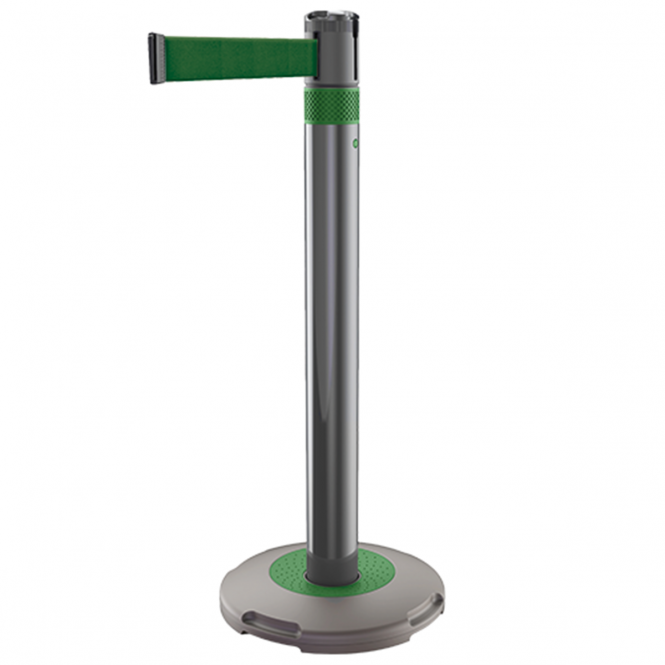 Skipper Q Retractable Barrier Post System with 3m Green Webbing Retractable > Crowd Barrier > Tensa > Skipper One Stop For Safety   