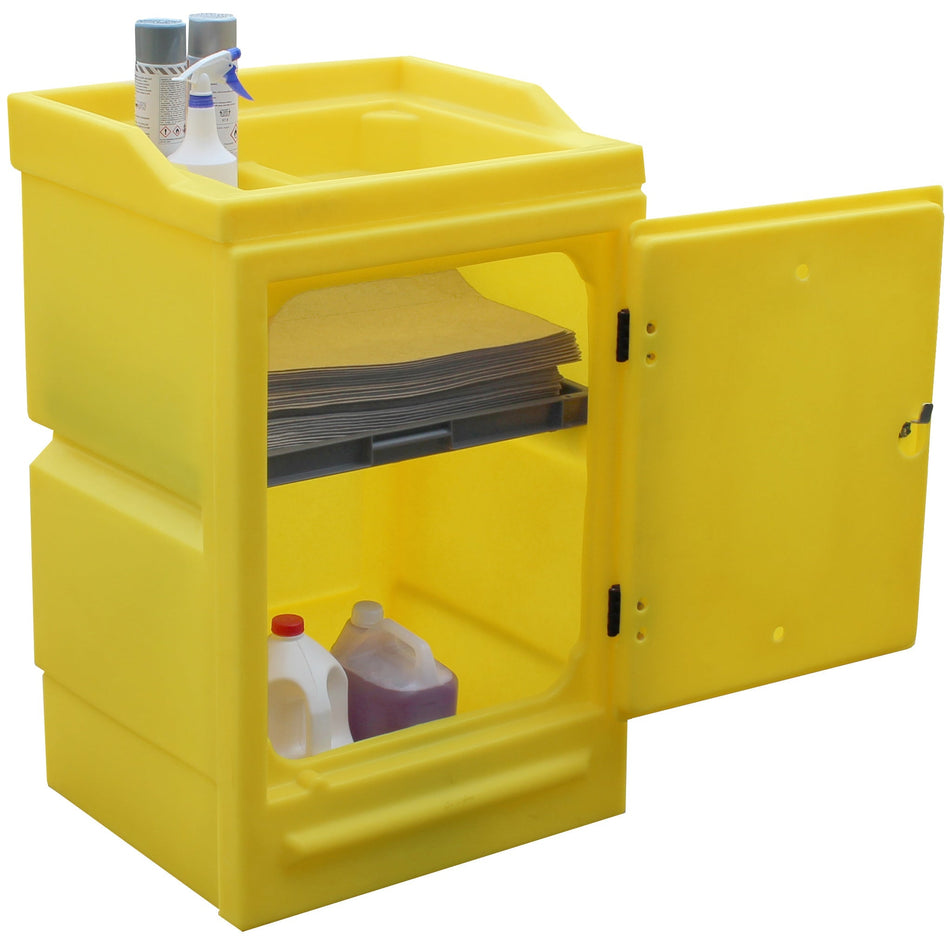 PWSD Poly Work Stand Storage Cabinet with Removable Inner Storage Tray & Lockable Door - 980mm High Spill Cabinet > Coshh > Spill Containment > Spill Control > Romold > One Stop For Safety   