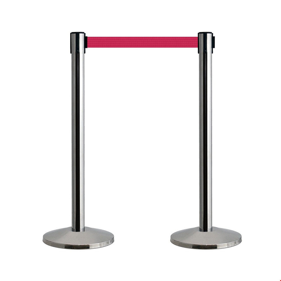 Queueline Pro Retractable Chrome Belt Barrier with 2m Red Webbing - Set of 2 Retractable > Crowd Barrier > Tensa > Skipper One Stop For Safety   
