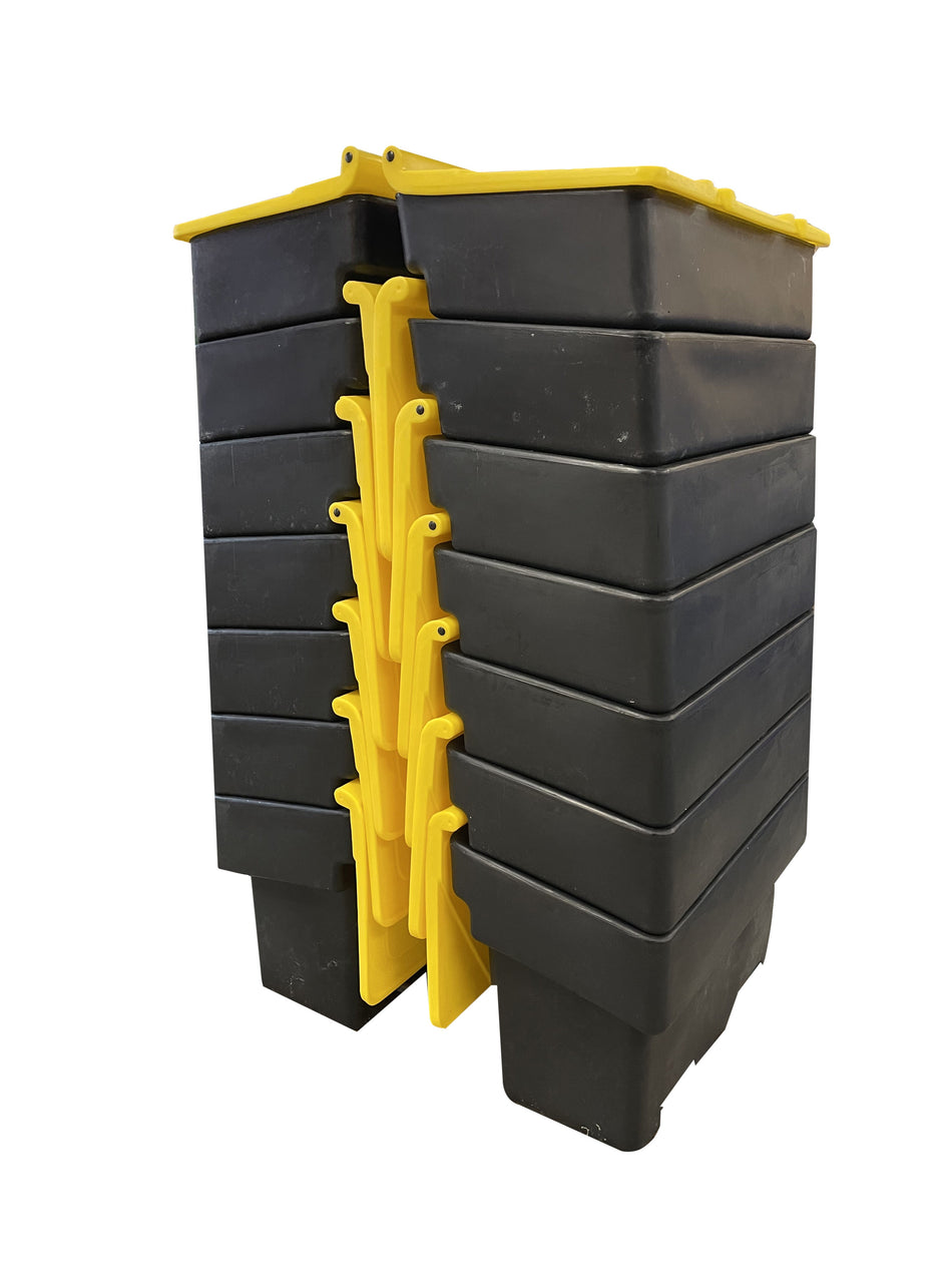 Pallet of 14 Budget 200 Litre Heavy Duty Stackable Grit Bin in Black with Yellow Hinged Lid Grit Bin > Winter > De-Icing Salt One Stop For Safety   