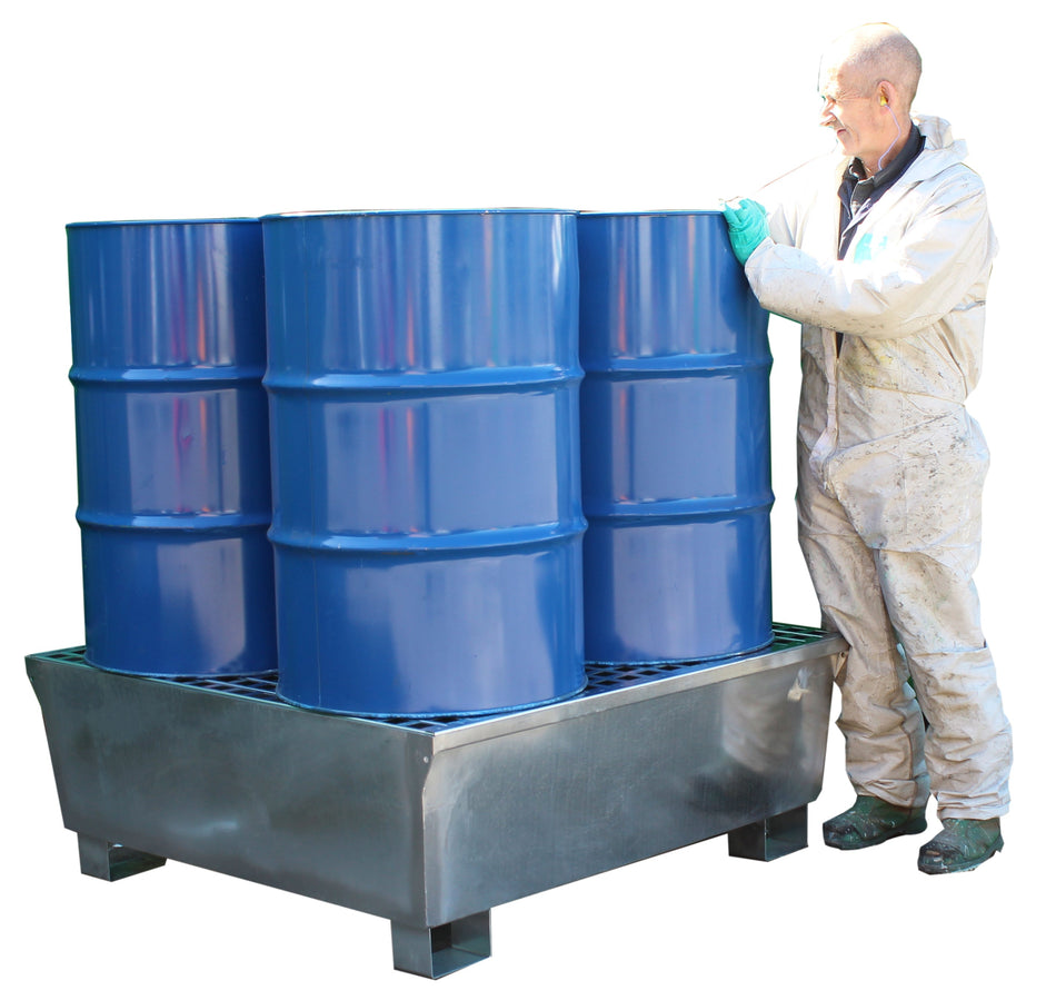 GSP4D Galvanised Steel Spill Pallet with Galvanised Legs & 2-way Fork Lift Access - 4 x 205 Litre Drums Spill Pallet > Drum Spill Pallet > Spill Containment > Spill Control > Romold > One Stop For Safety   
