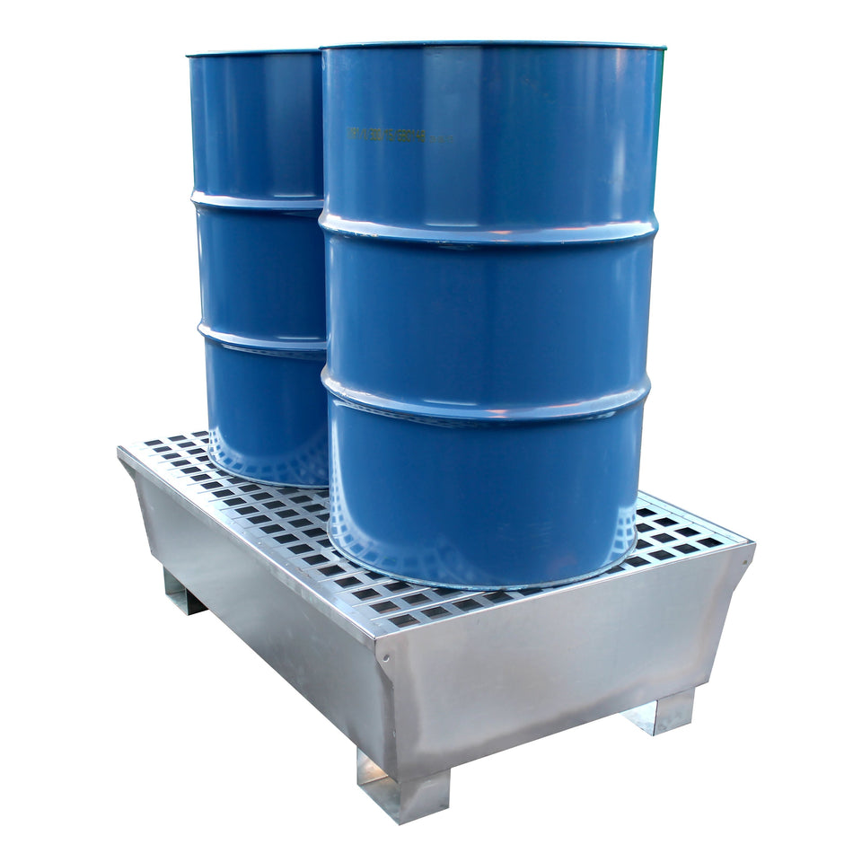 GSP2D Galvanised Steel Spill Pallet with Galvanised Legs & 2-way Fork Lift Access - 2 x 205 Litre Drums Spill Pallet > Drum Spill Pallet > Spill Containment > Spill Control > Romold > One Stop For Safety   